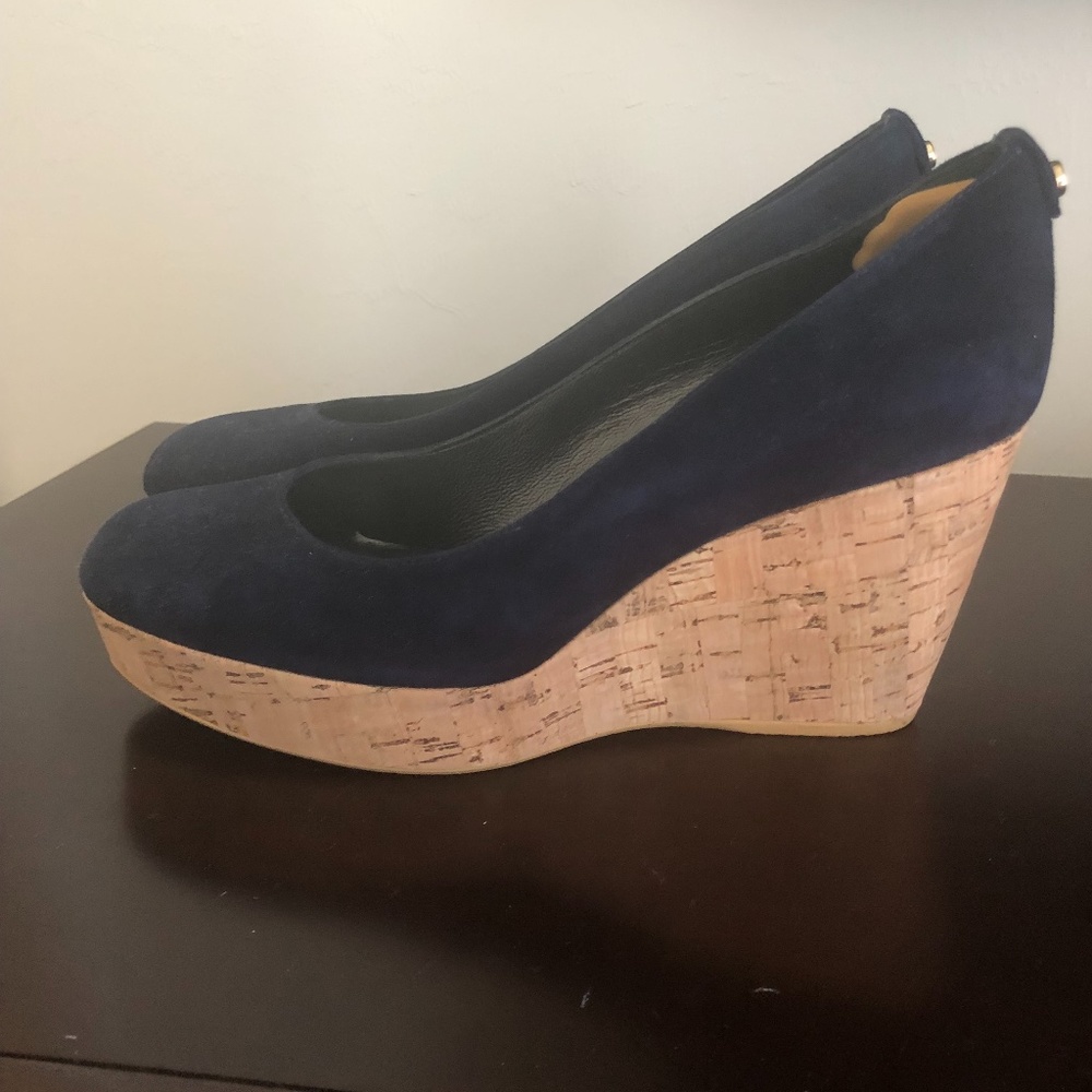 Navy Suede cork wedges